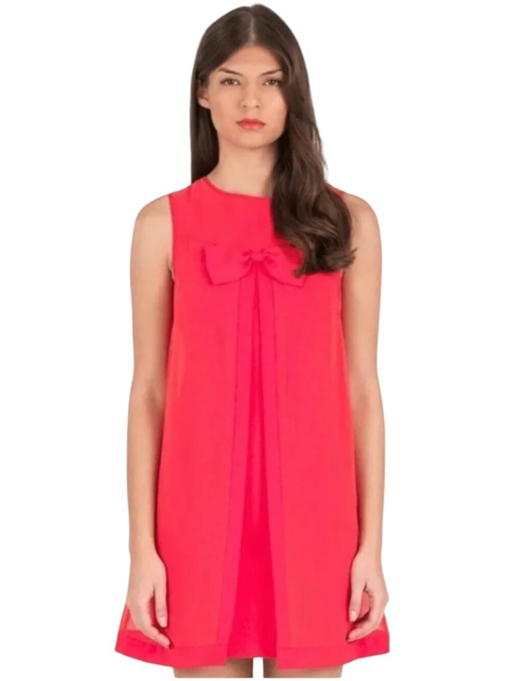 Ted Baker Josa Bow Detail Swing Dress size 1 US 4 XS S coral pink red chiffon